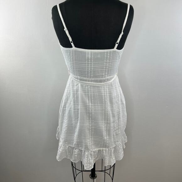 ASOS Design White Plaid Cotton V-Neck Ruffled Mini Wrap Dress Casual Cocktail 0 - Picture 4 of 8